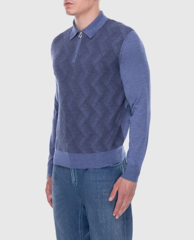 Stefano Ricci long sleeve polo shirt in blue with textured knit 171474 - photo 3