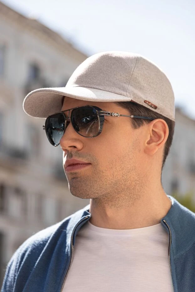 Ашық сұр кашемир кепка алдыңғы панелінде бедерлі тігісімен ерлерге арналған - фото 2