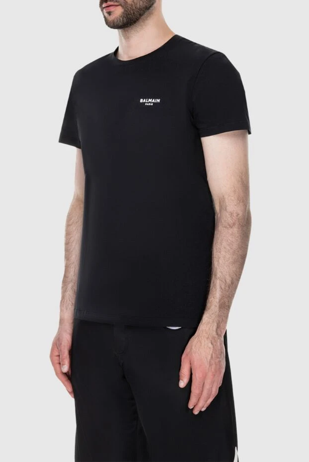 Balmain контрастты бренд логотипі бар қара мақта футболка ерлерге арналған 171520 - фото 3