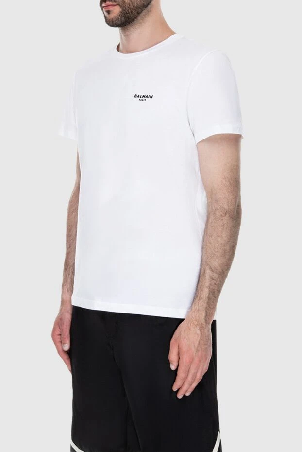 Balmain контрастты бренд логотипі бар ақ мақта футболка ерлерге арналған 171521 - фото 3