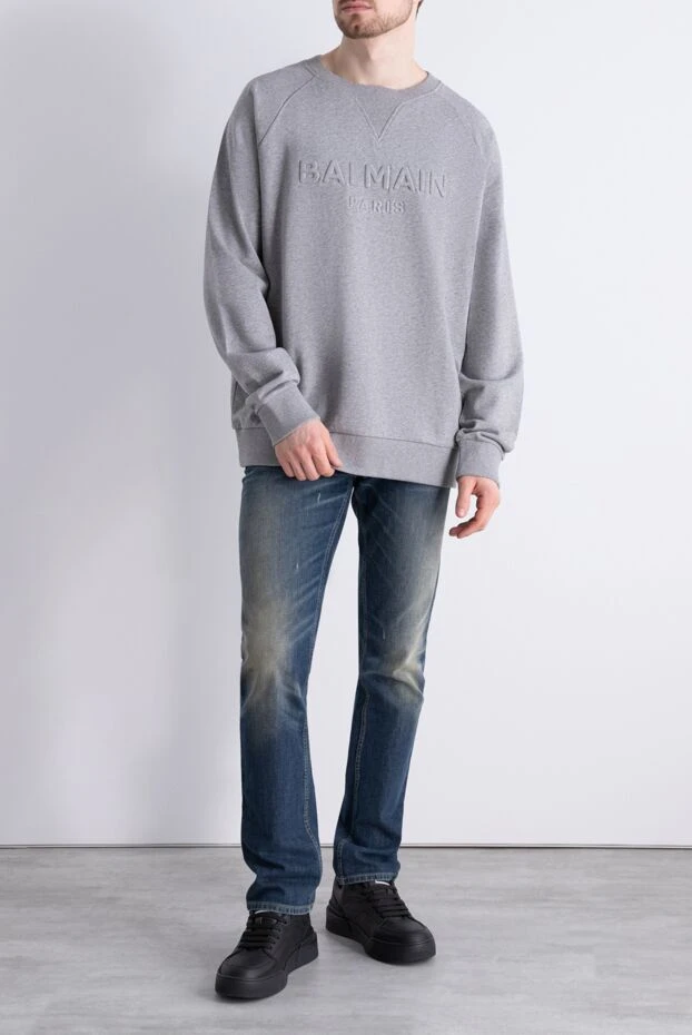 Balmain man gray cotton sweatshirt for men купить с ценами и фото 171527 - photo 2