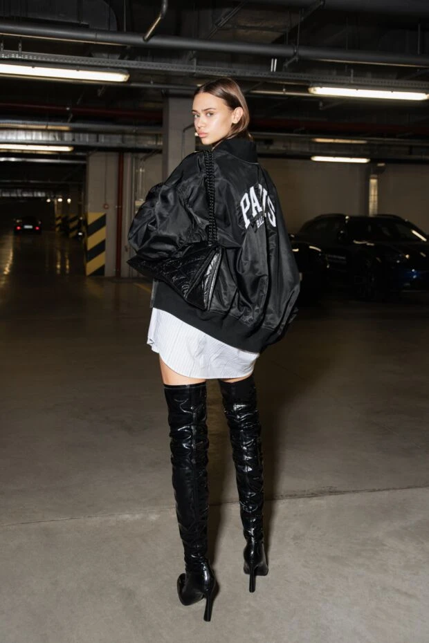 Thigh-high boots women's leather high patent black - photo 2