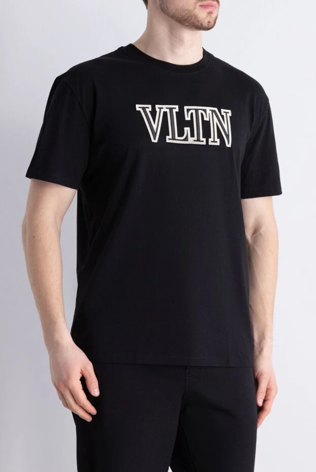 Valentino мужская черная хлопковая футболка с крупным логотипом vltn 195693 - фото 3