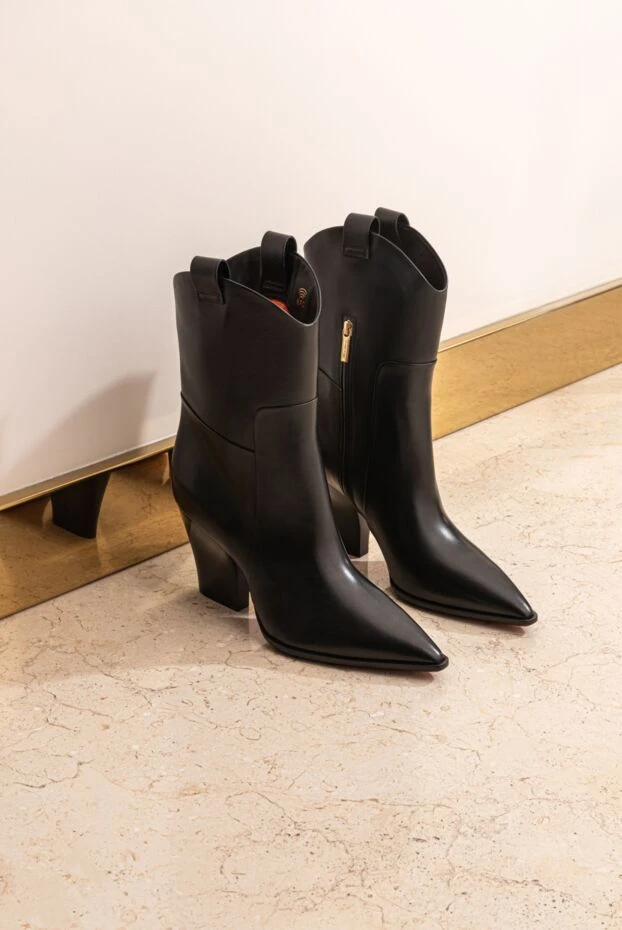 Santoni ботинки женские кожаные с острым носком и скошенным каблуком черные 171662 - фото 3