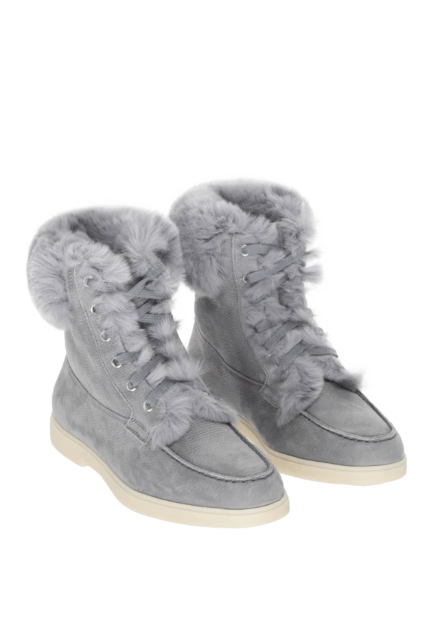 Santoni ботинки женские серые из кожи и меха 171667 - фото 3