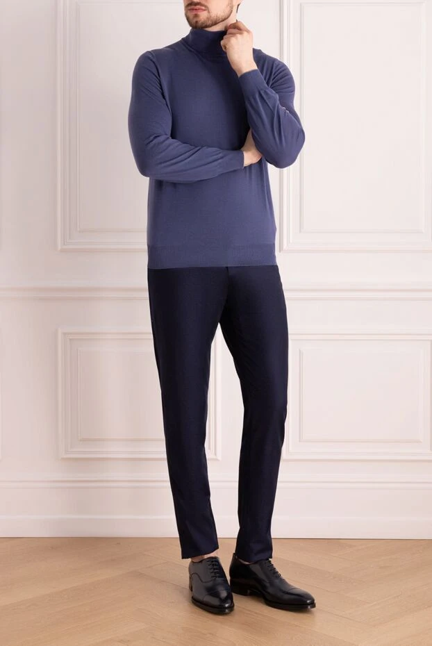 Гольф мужской из шерсти и кашемира синий - фото 2