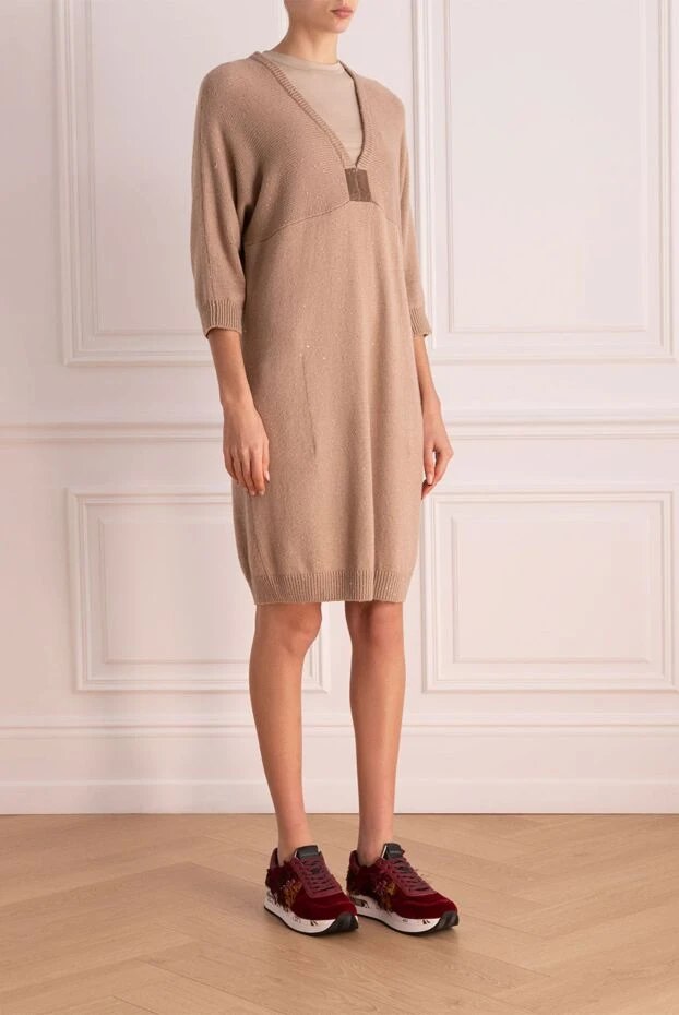 Brunello Cucinelli beige cashmere and silk dress for women 171720 - photo 3