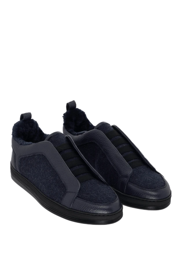 Doucal`s сникеры из шерсти и меха синие мужские 171761 - фото 3