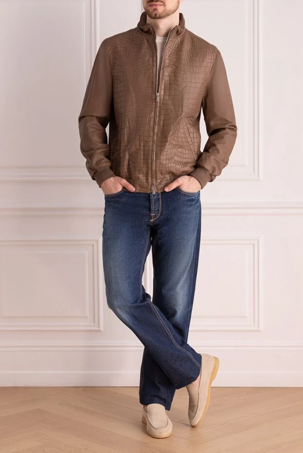 Enrico Mandelli куртка из кожи крокодила коричневая мужская 171771 - фото 3