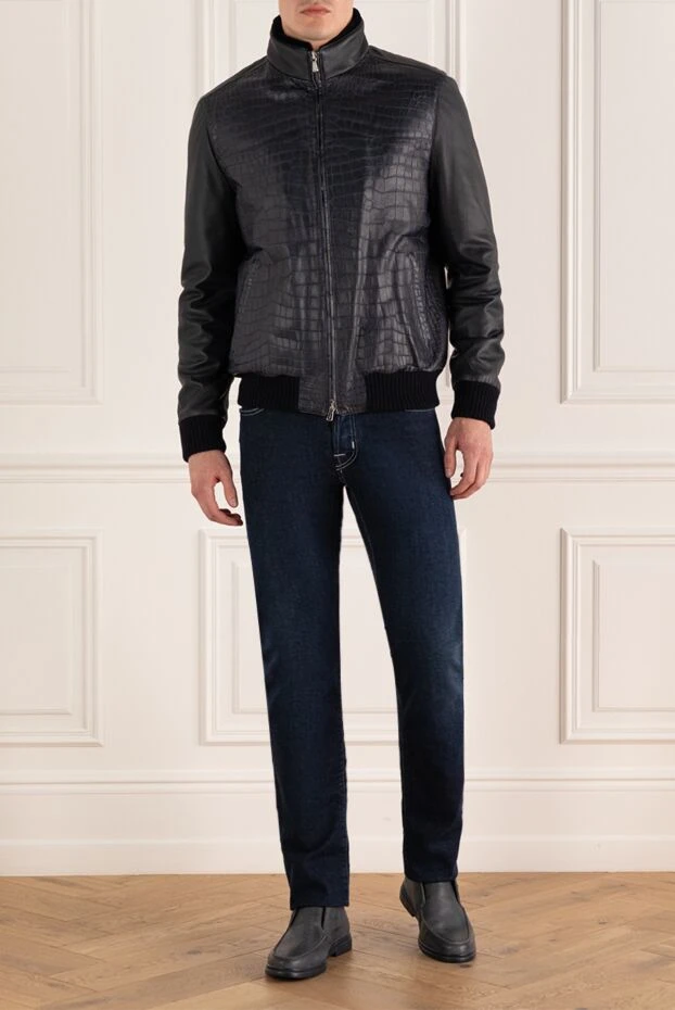 Enrico Mandelli мужская кожаная куртка из крокодила тёмно-синяя

 171772 - фото 2