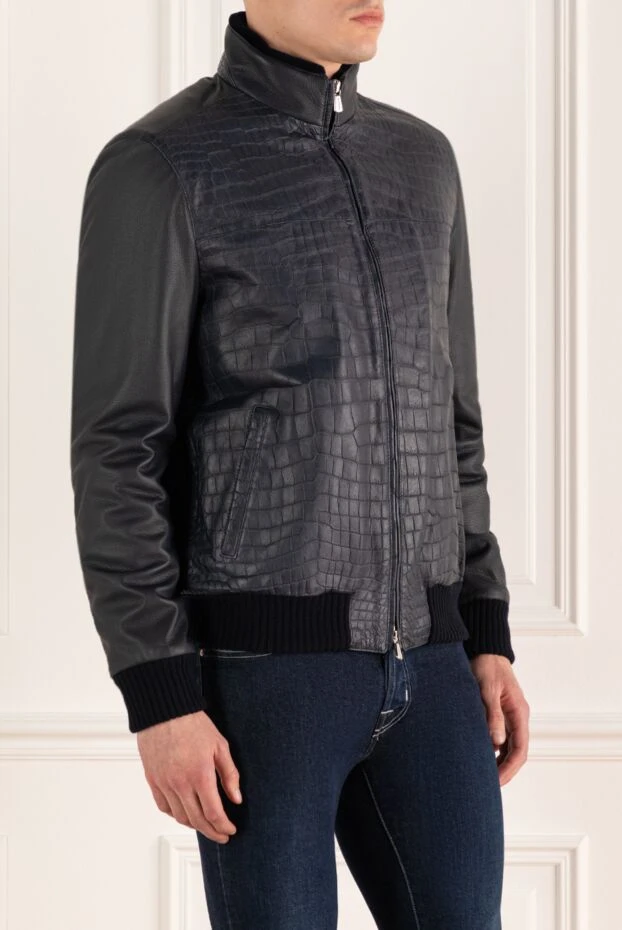 Enrico Mandelli мужская кожаная куртка из крокодила тёмно-синяя

 171772 - фото 3