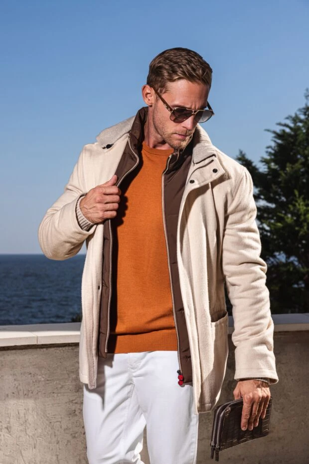 Kiton men's down jacket made of wool, silk, cashmere and elastane beige 171826 - photo 3