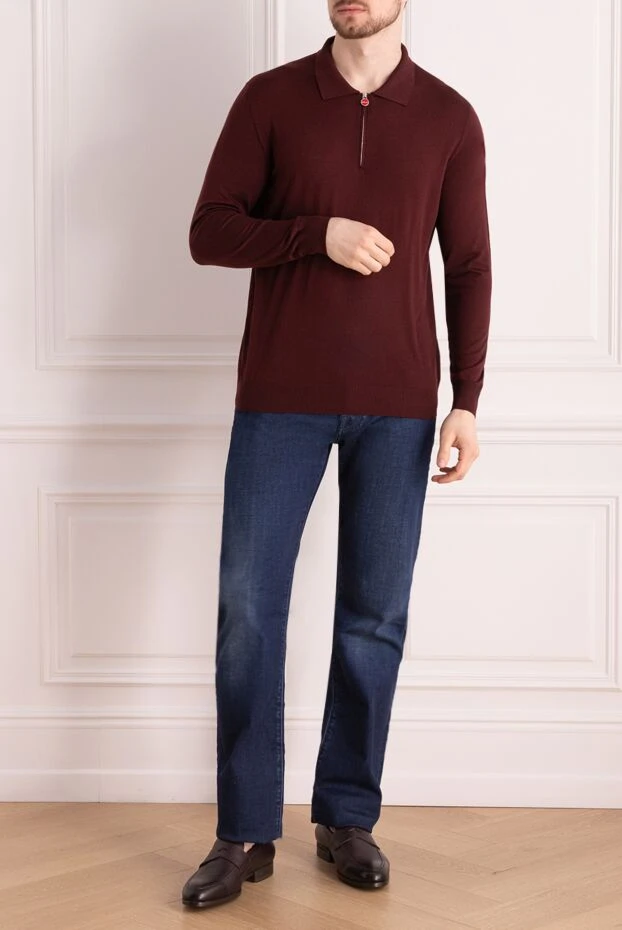 Kiton man wool long sleeve polo burgundy for men купить с ценами и фото 171840 - photo 2