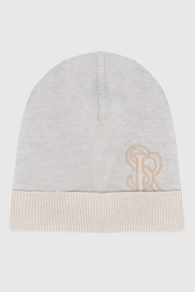 Монограммасы бар ашық бежевый кашемир және жібек қалпақ - фото 1