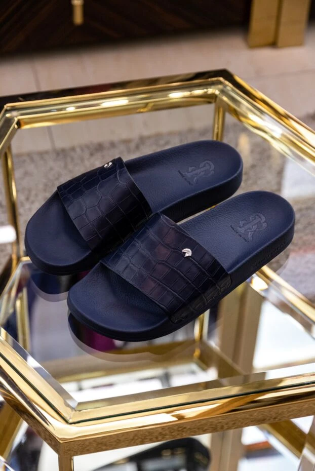 Анатомиялық табаны бар қара крокодил былғары шлепанкалар - фото 2