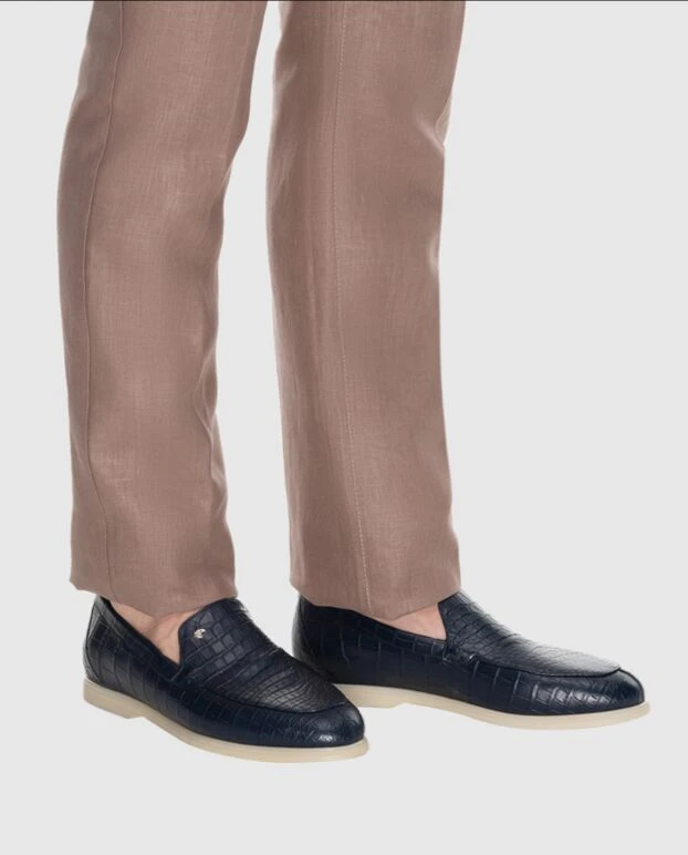 Stefano Ricci лоферы из кожи крокодила синие мужские 171857 - фото 2