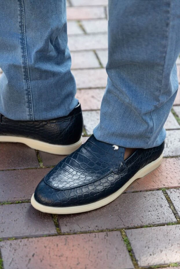 Stefano Ricci лоферы из кожи крокодила темно синие на светлой подошве
 171857 - фото 3