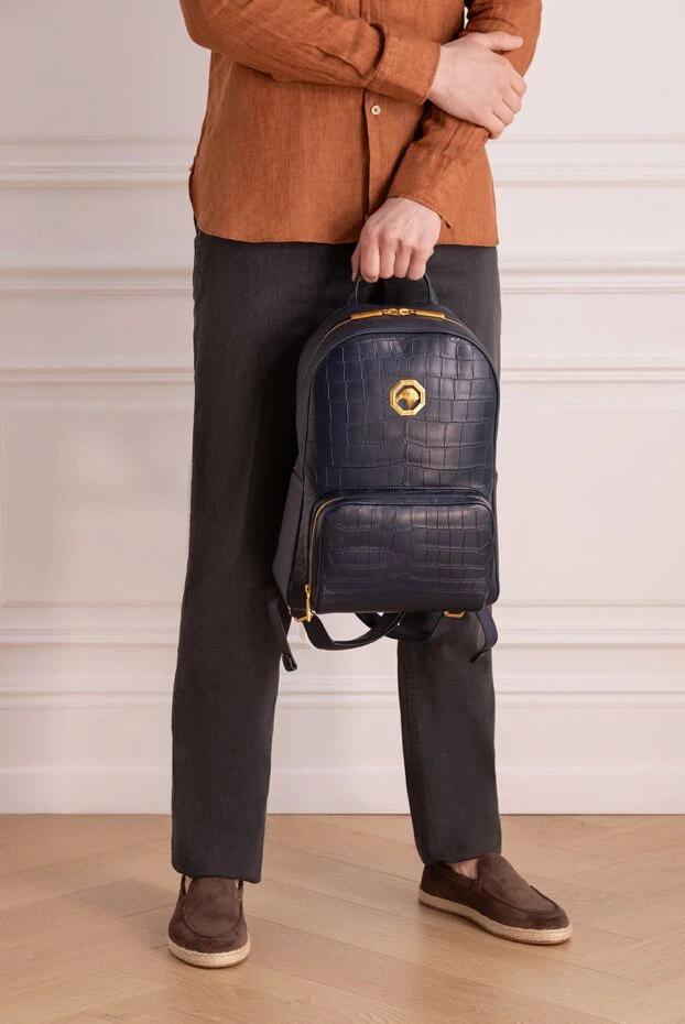 Stefano Ricci ерлерге арналған көк крокодил былғарыдан жасалған рюкзак 171861 - фото 3