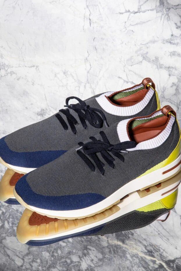 Loro Piana жүн мен былғарыдан жасалған кроссовкалар, ерлерге арналған сұр түсті 171877 - фото 2