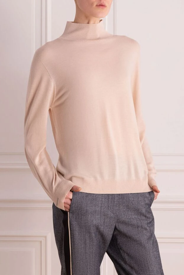 Peserico джемпер из тонкой шерсти с воротом-стойкой в кремовом оттенке

 171896 - фото 3