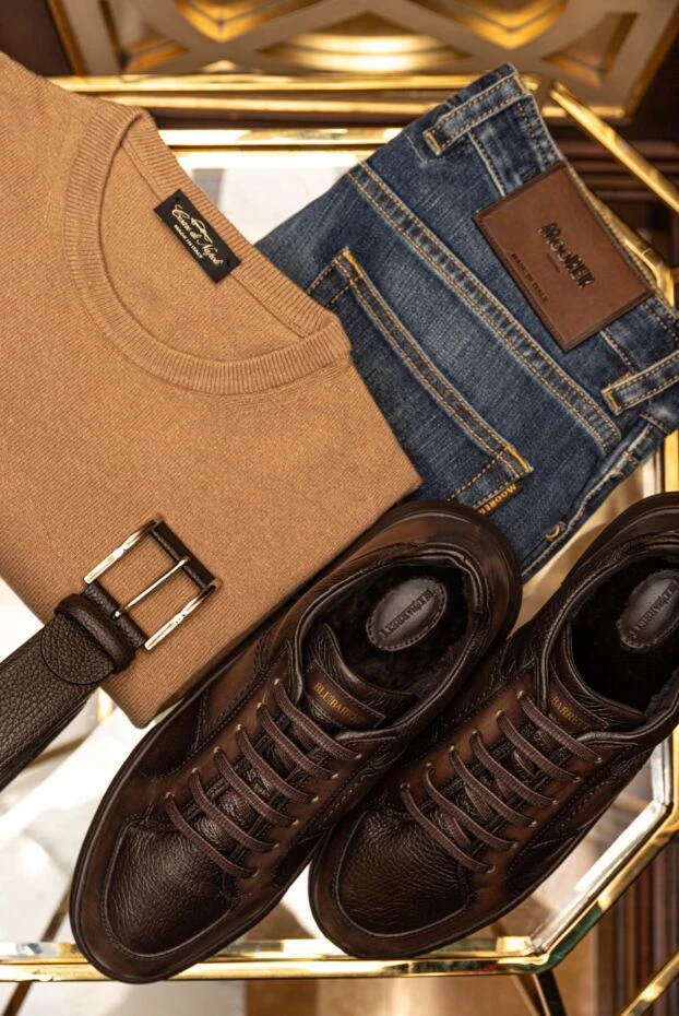 Ашық қоңыр кашемирден жасалған ерлерге арналған джемпер - фото 2