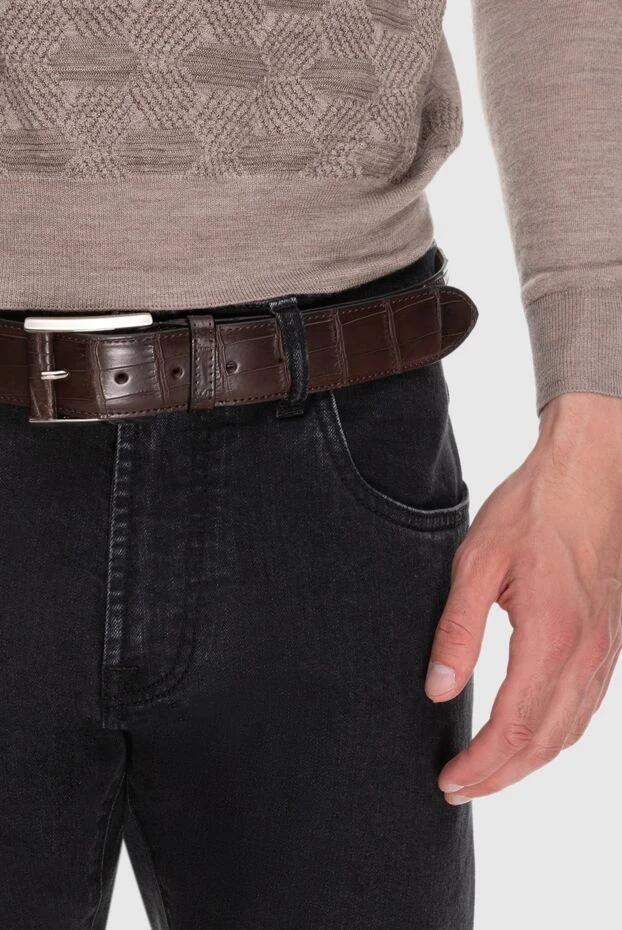 Cesare di Napoli man brown crocodile leather belt for men купить с ценами и фото 171942 - photo 2