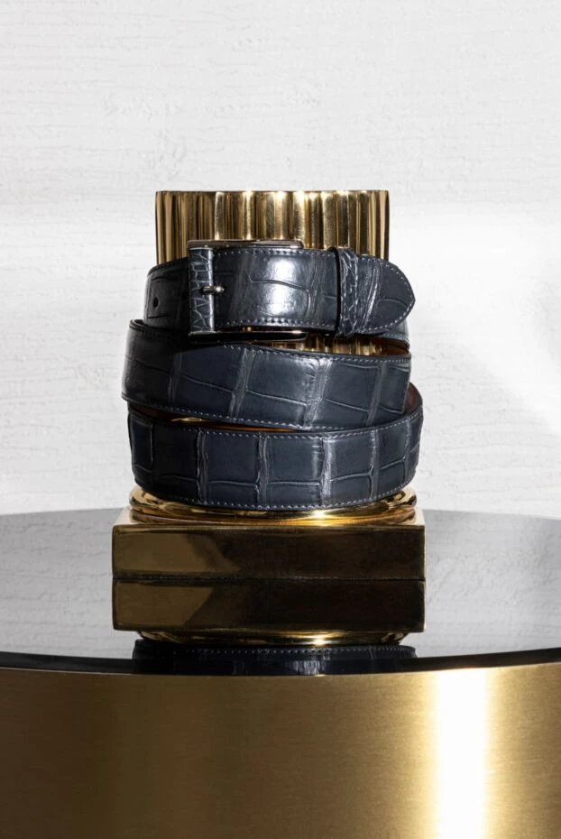 Cesare di Napoli ремень из рельефной кожи крокодила темно-серый мужской 171944 - фото 2