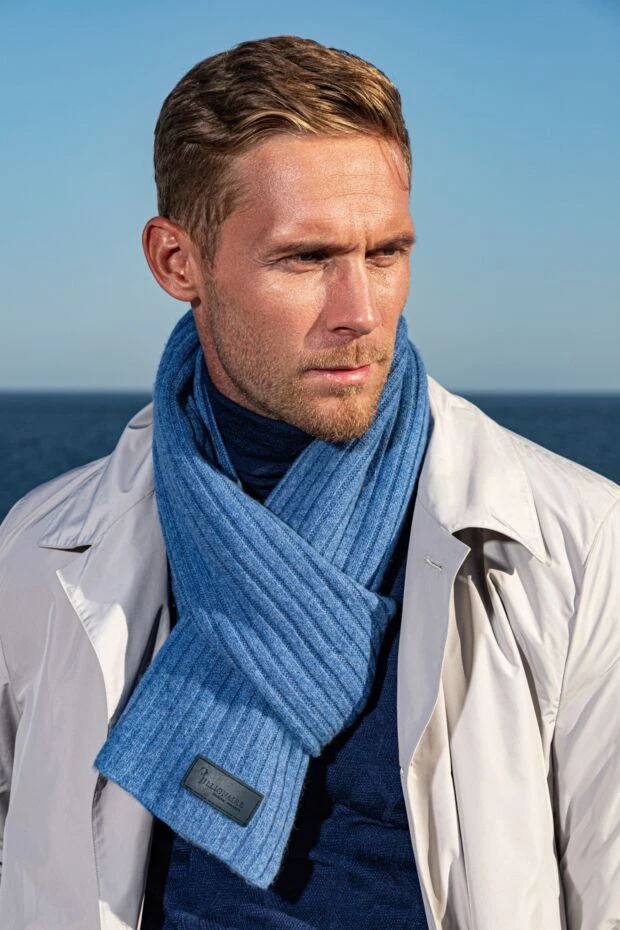 Billionaire шарф кашемировый синий в широкий рубчик мужской 171958 - фото 3