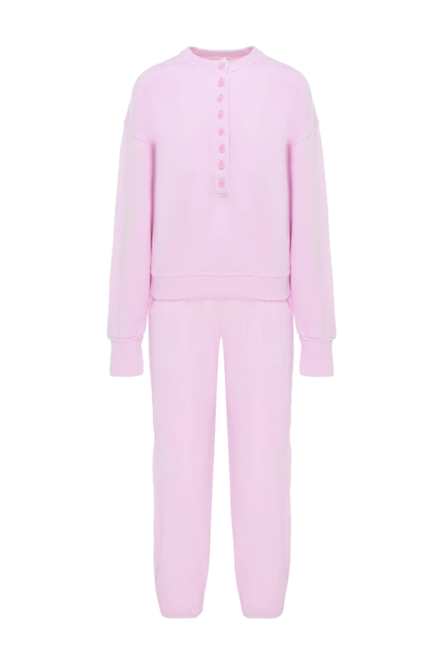 Женский розовый костюм с пуговицами и брюками на резинке из хлопка - фото 1