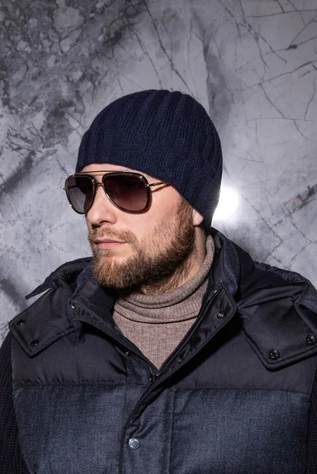 Түнгі көк кашемир бас киім ерлерге арналған - фото 2