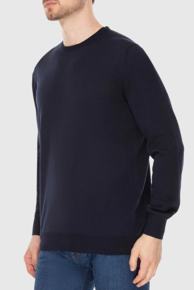Gran Sasso джемпер шерстяной синий приталенный в рубчик мужской 172090 - фото 3