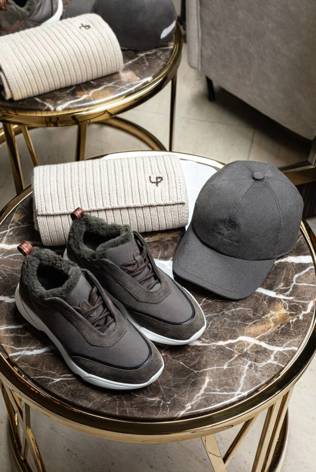 Кроссовки из замши и текстиля коричневые мужские - фото 2