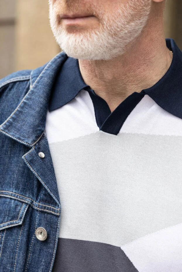 Zilli dark blue polo shirt with contrast geometric inserts men's 172273 - photo 2