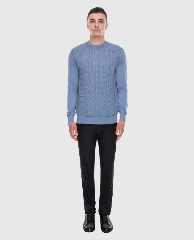 Көк кашемир және жібектен жасалған, кішкентай нүктелі тоқылған свитер - фото 2