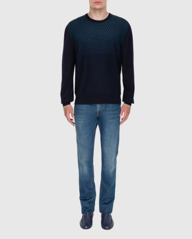 Джемпер из кашемира и шелка синий мужской - фото 2