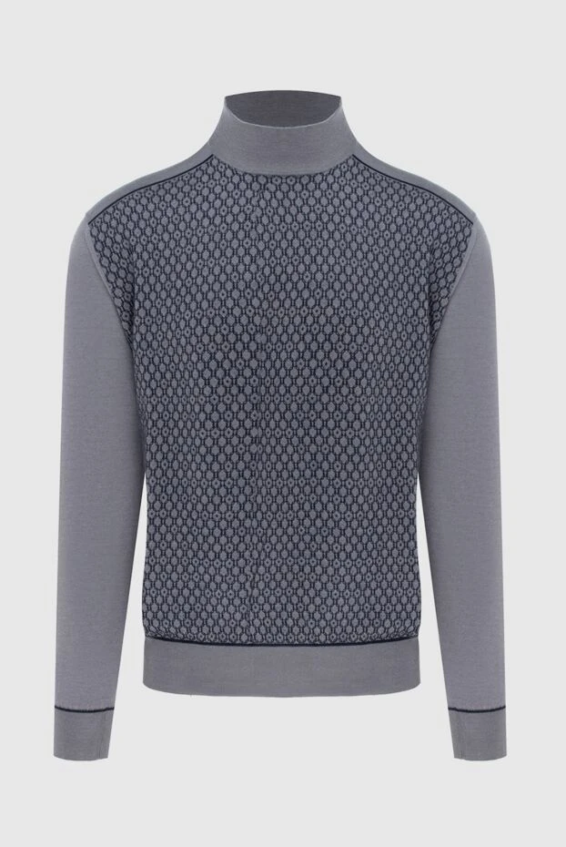 Джемпер мужской с высоким воротником стойкой из кашемира и шелка серый - фото 1