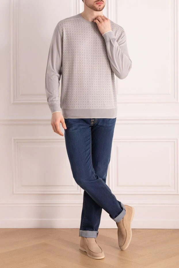 Stefano Ricci ерлерге арналған сұр түсті кашемир және жібек джемпер 172314 - фото 3