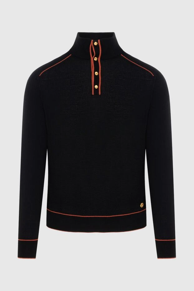 Черный тройер из кашемира и шелка с контрастной отделкой в оранжевом тоне - фото 1