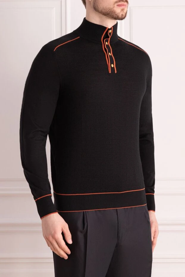 Stefano Ricci қара кашемир және жібек шалбар, контраст қызғылт сары жиекпен 172327 - фото 3