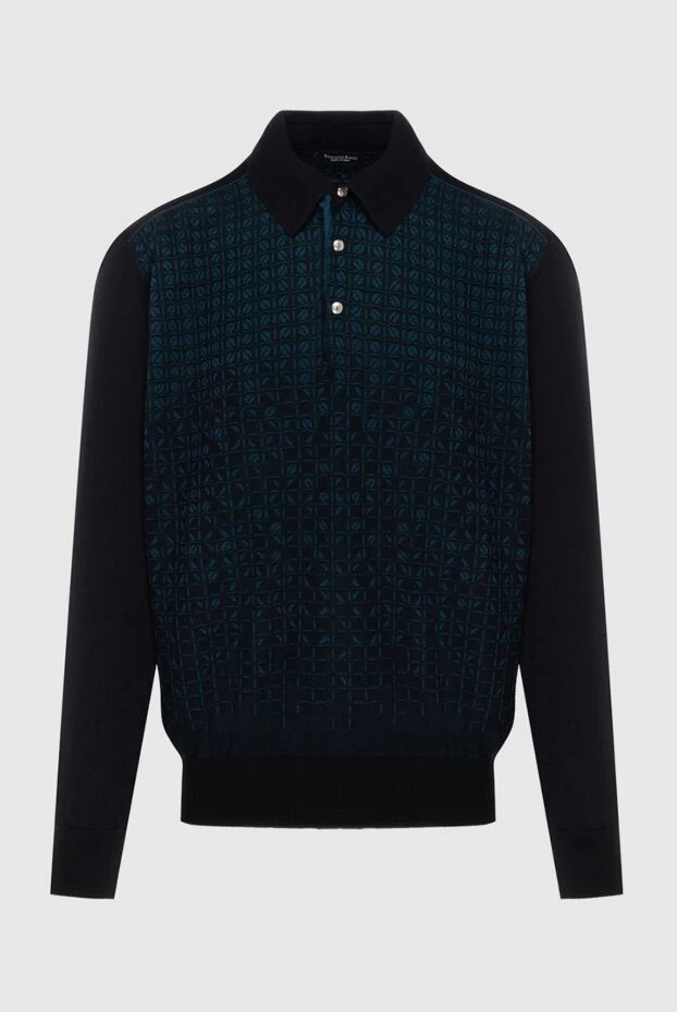 Ерлерге арналған қара изумруд түсті ұзын жеңді жаккард түсті поло жейдесі - фото 1