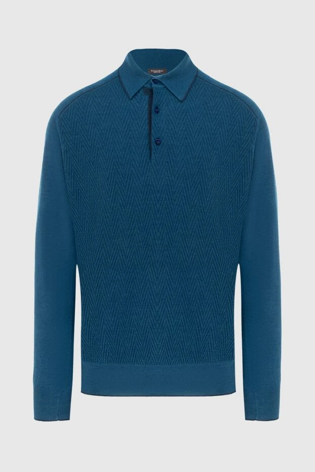 Поло с длинным рукавом темно бирюзового цвета с фактурной вязкой - фото 1