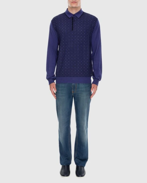 Stefano Ricci поло с длинным рукавом из шелка и кашемира синее мужское 172337 - фото 2