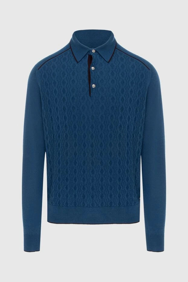 Stefano Ricci поло с длинным рукавом из шелка и кашемира синее мужское 172338 - фото 1