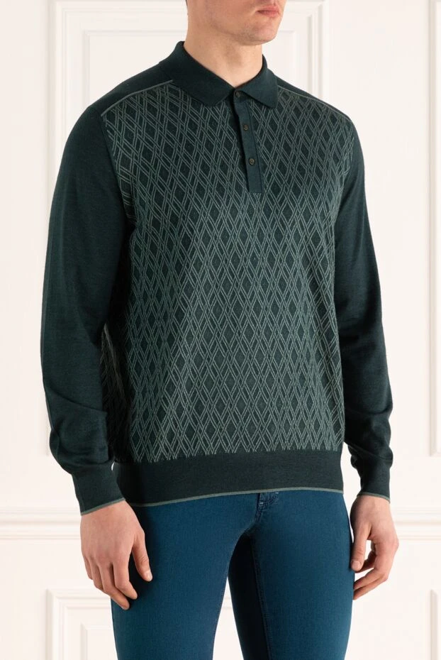 Stefano Ricci графикалық өрнегі бар изумруд жасыл түсті ұзын жеңді жібек және кашемир поло жейдесі 172340 - фото 3