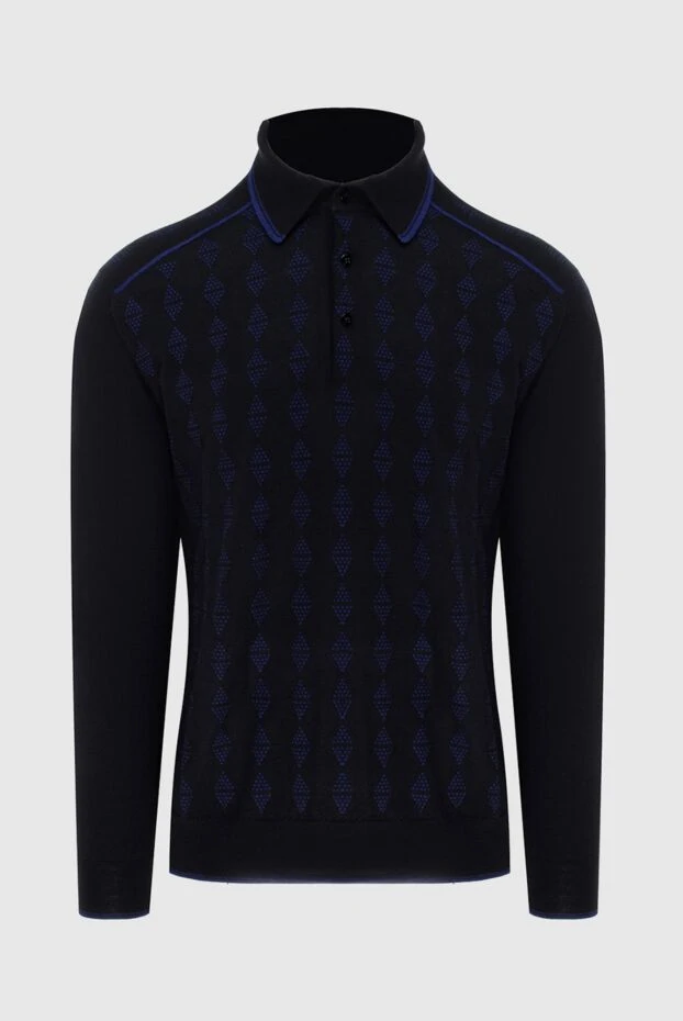 Қарама-қарсы геометриялық тоқымамен тоқылған қара түсті поло жейде - фото 1