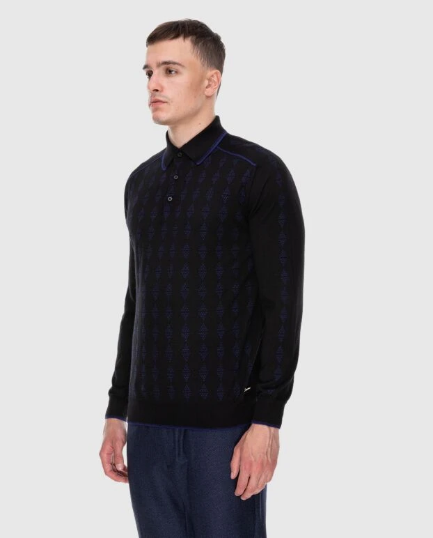 Stefano Ricci қарама-қарсы геометриялық тоқымамен тоқылған қара түсті поло жейде 172341 - фото 3