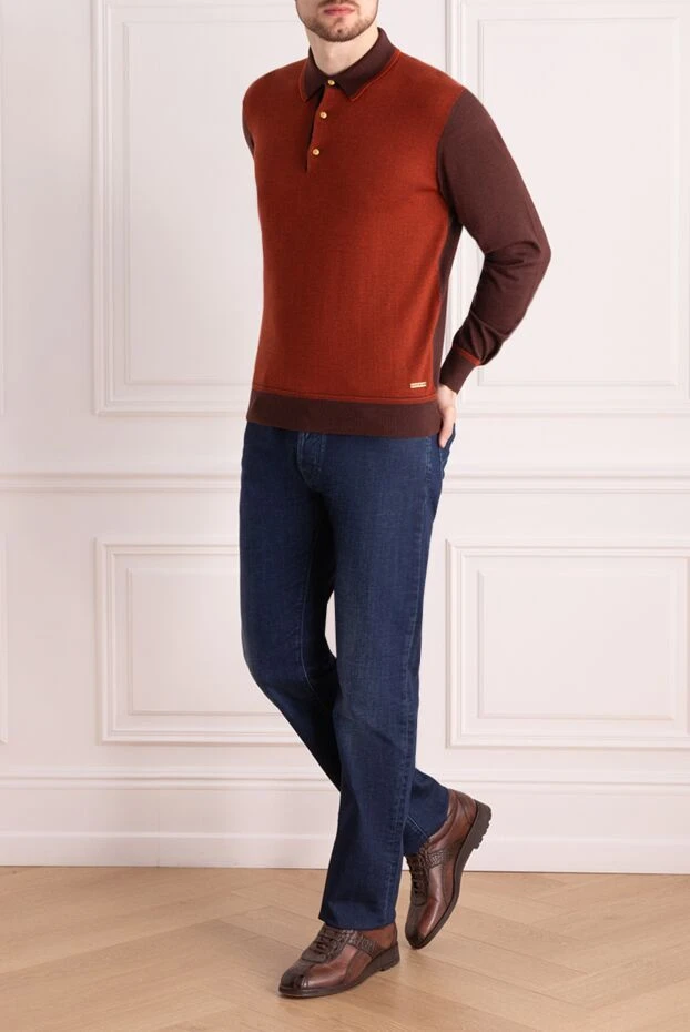 Two-tone long-sleeve polo shirt in silk and cashmere with a contrasting textured insert
- photo 2
