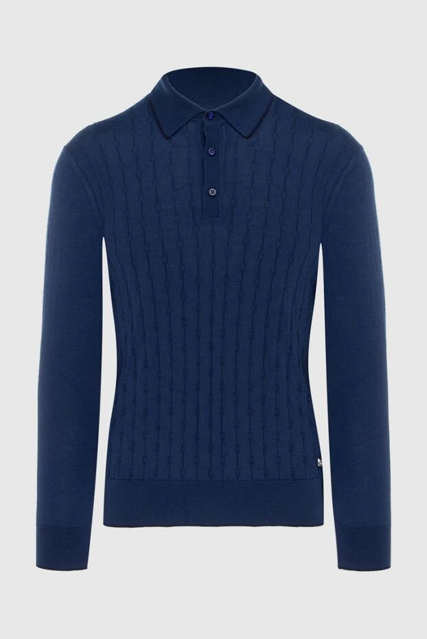 Men's dark blue polo shirt with vertical textured knit - photo 1
