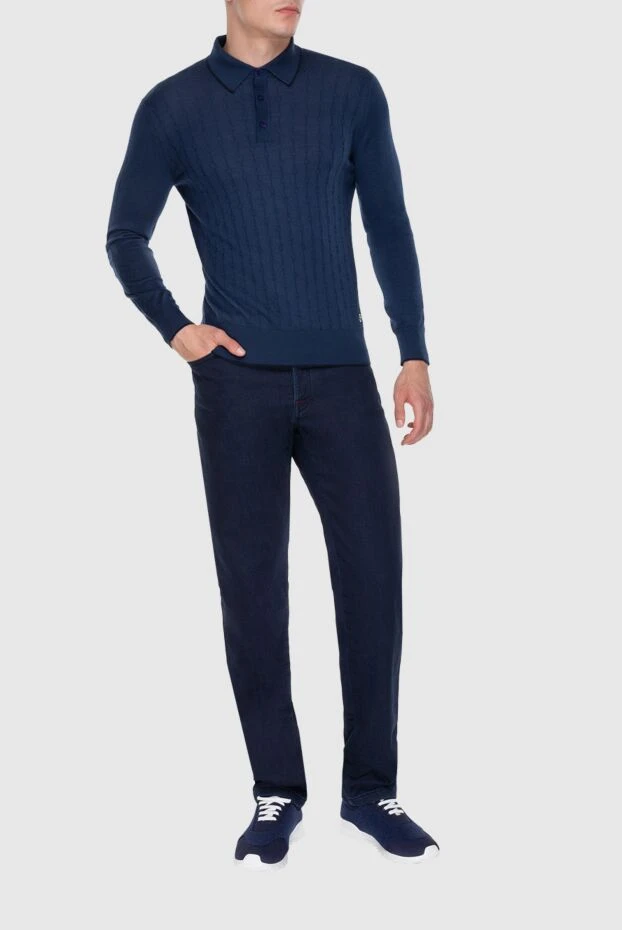 Stefano Ricci тік текстуралы тоқылған ерлерге арналған қою көк түсті поло жейдесі 172345 - фото 2