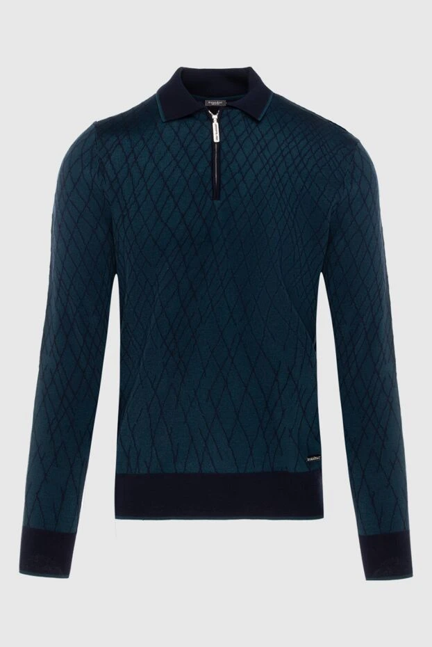 Dark green polo shirt made of thick knit with geometric texture - photo 1